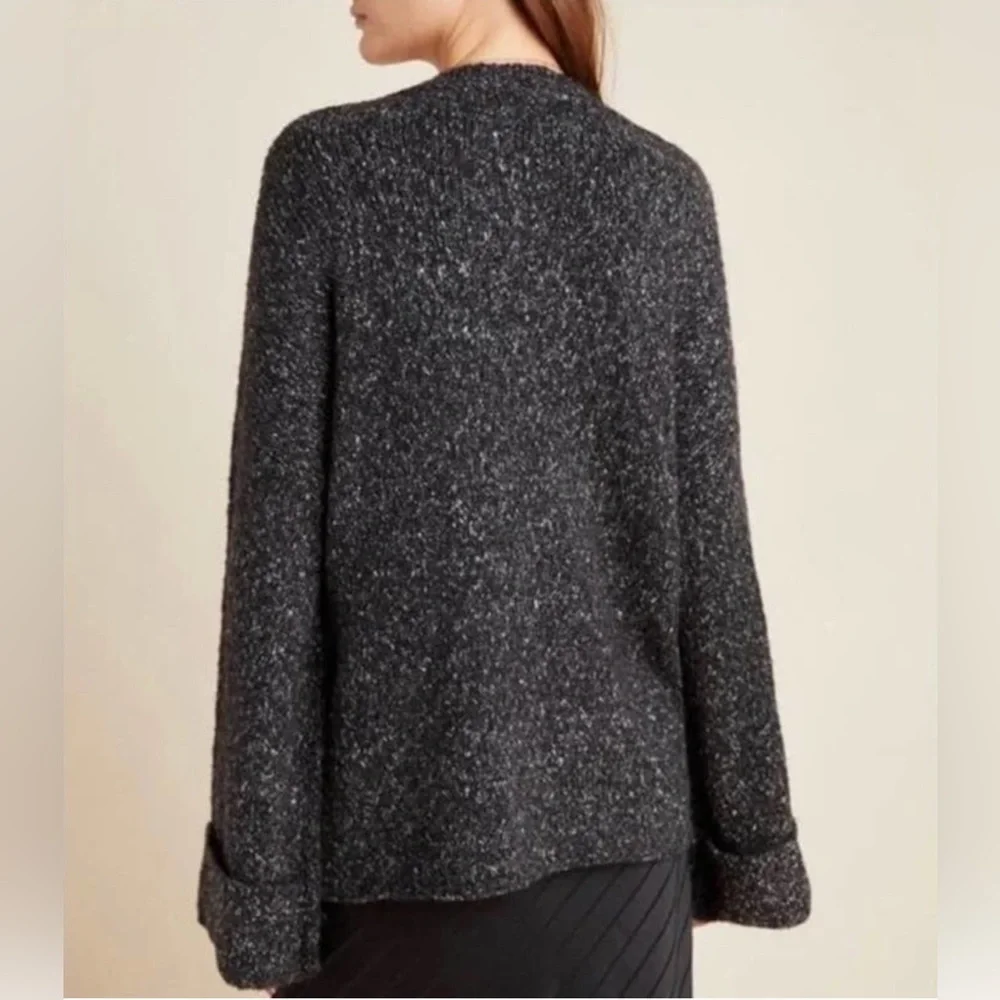 Anthropologie Maggie Bell-Sleeved Sweater Grey Marled V-Neck Charcoal